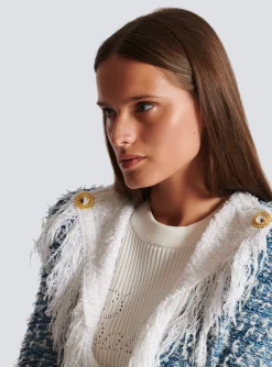 New Fringed Denim Tweed Jacket Women Denim|Jackets And Blazers