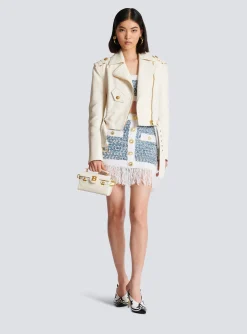 Sale Fringed Denim Tweed Skirt Women Skirts
