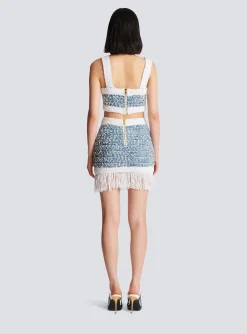Sale Fringed Denim Tweed Skirt Women Skirts