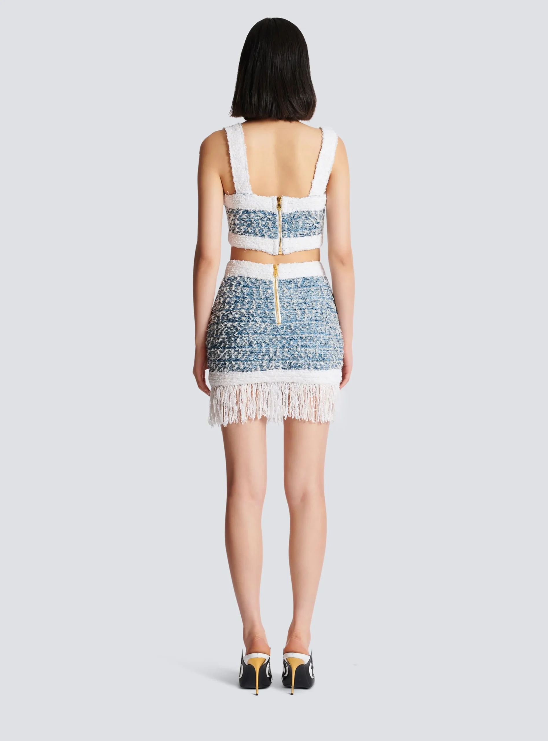Sale Fringed Denim Tweed Skirt Women Skirts