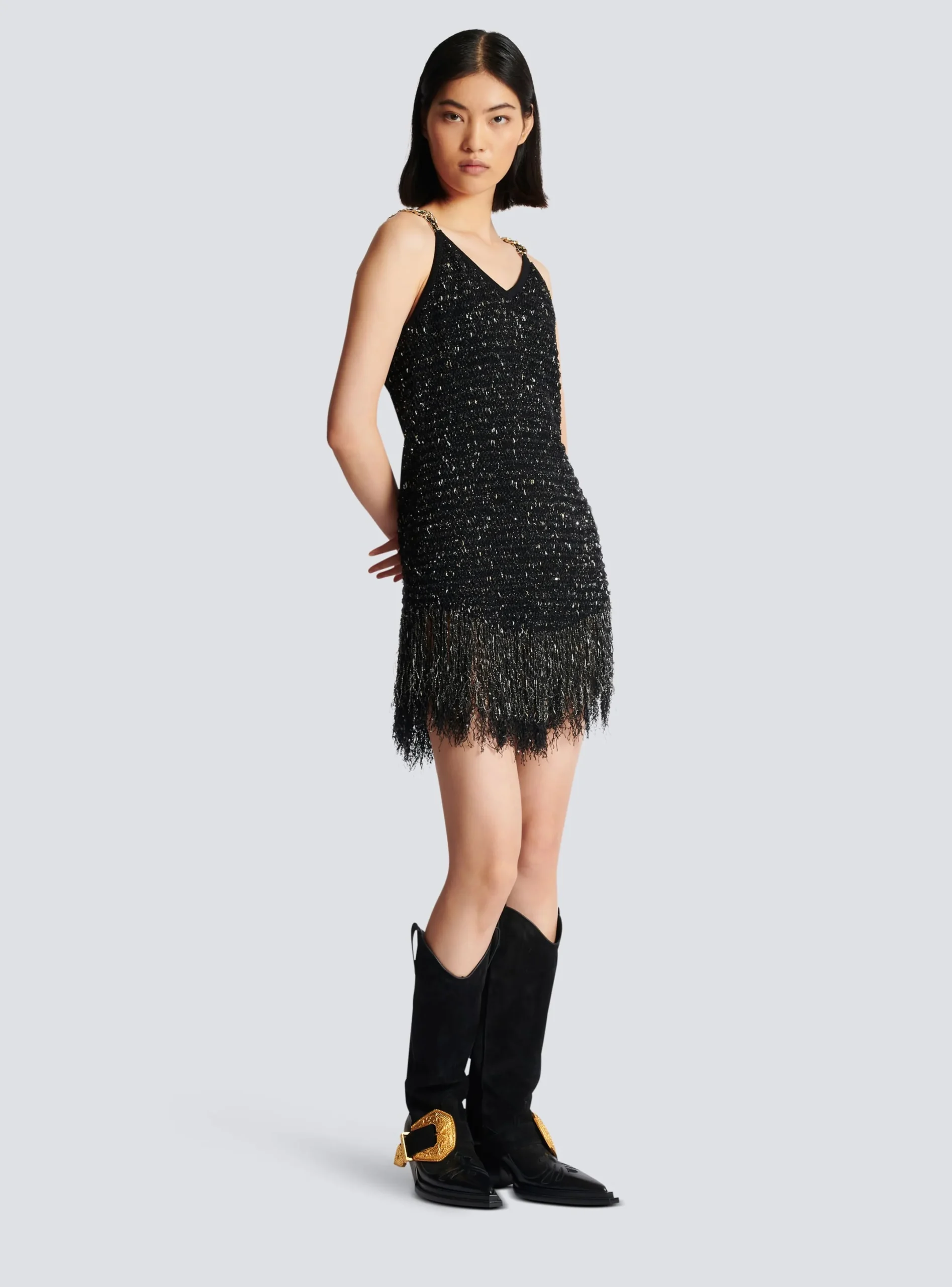 Sale Fringed Lurex Tweed Dress Women Dresses