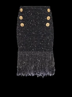 Outlet Fringed Lurex Tweed Skirt Women Skirts