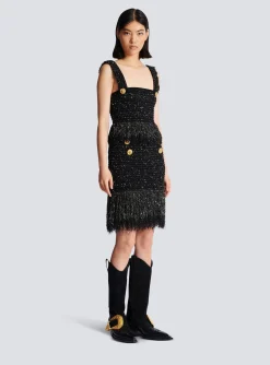 Outlet Fringed Lurex Tweed Skirt Women Skirts