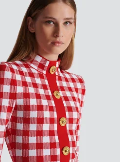 Shop Gingham Fine Knit Dress Women Knitwear|Dresses