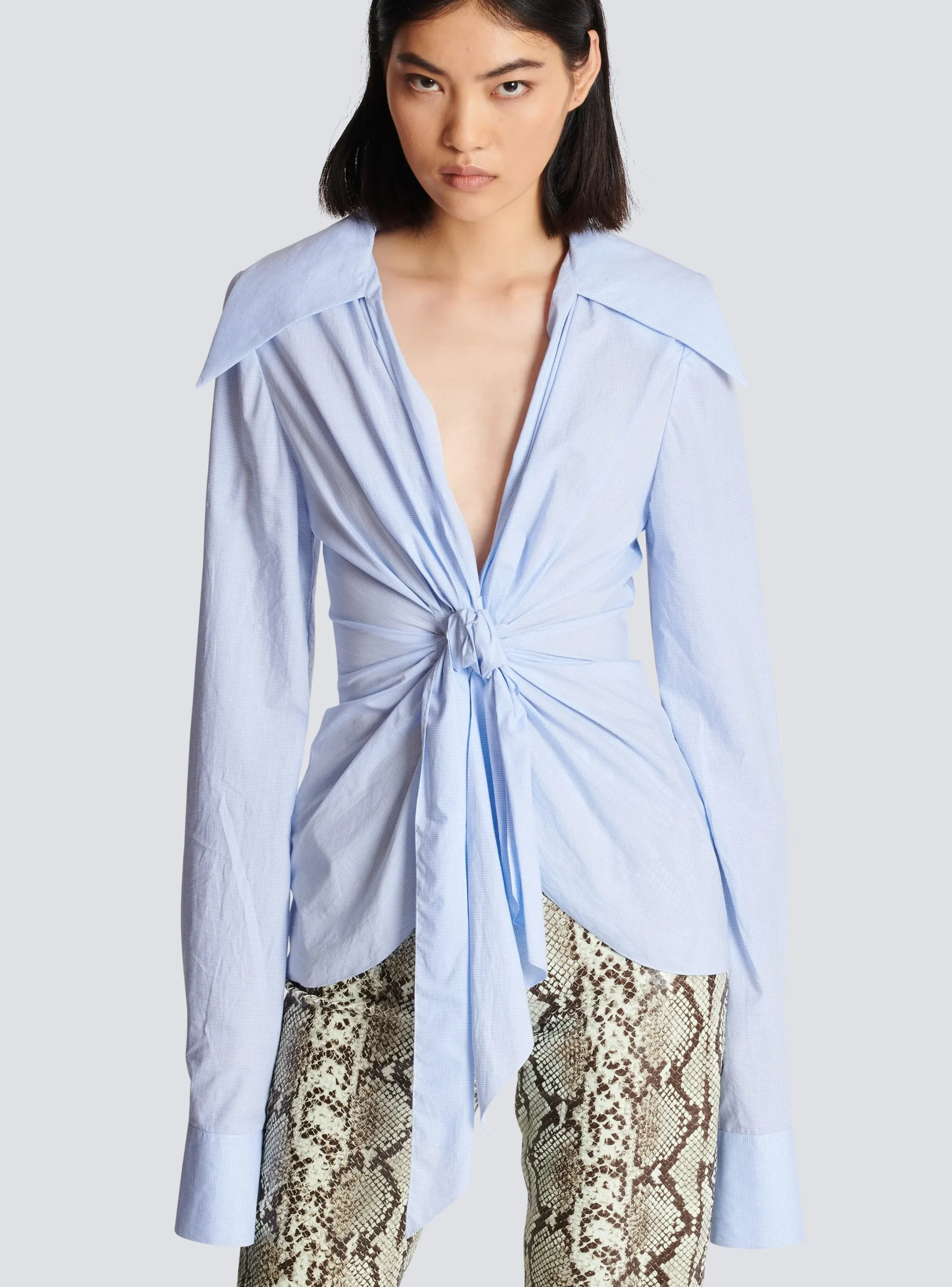 New Gingham Tie Shirt Women Tops And Shirts