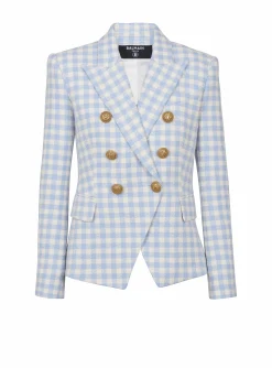 Shop Gingham Tweed 6-button Jacket Women Jackets And Blazers