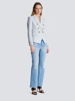 Shop Gingham Tweed 6-button Jacket Women Jackets And Blazers