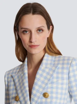 Shop Gingham Tweed 6-button Jacket Women Jackets And Blazers