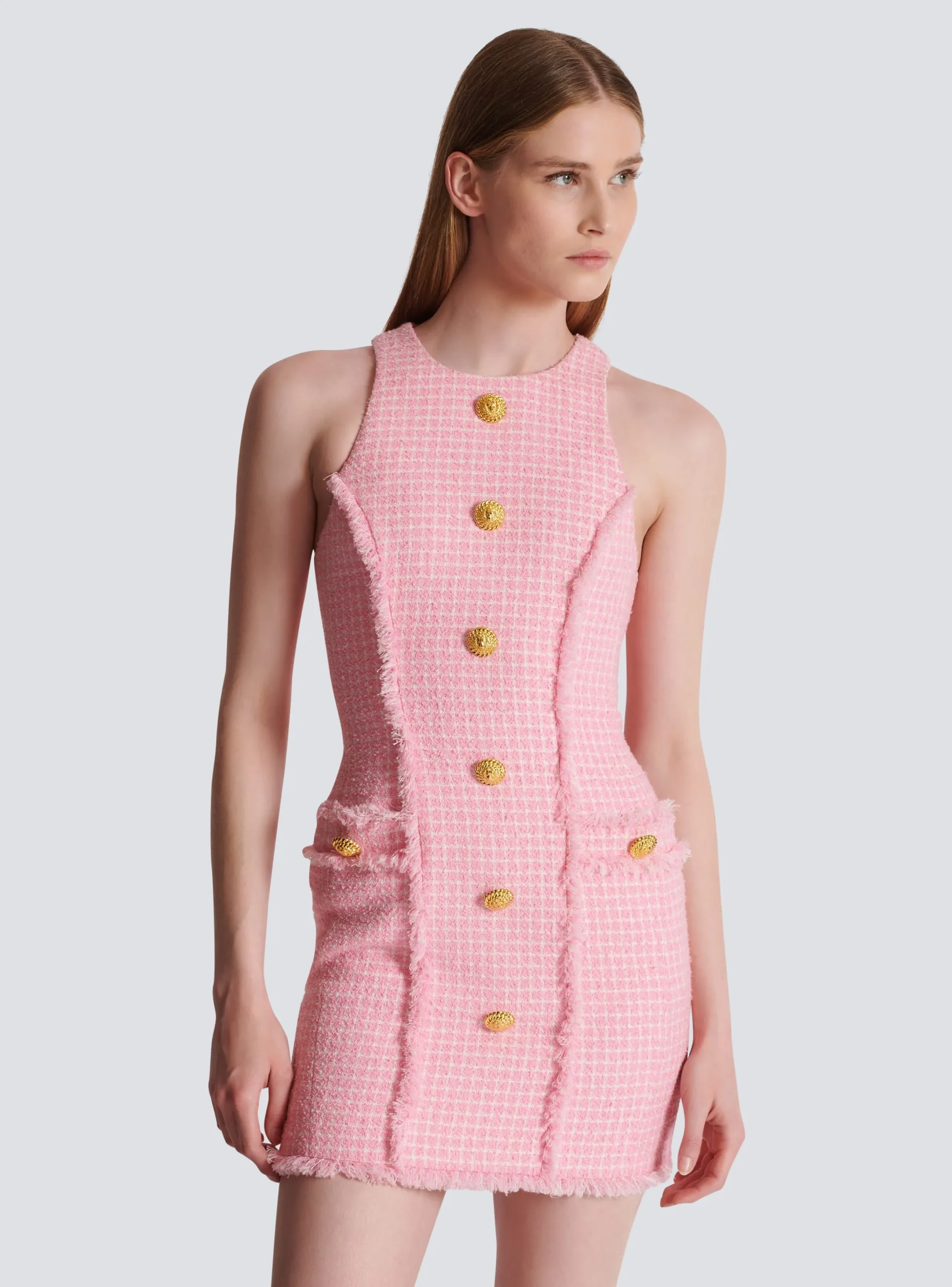 Cheap Gingham Tweed Dress Women Dresses