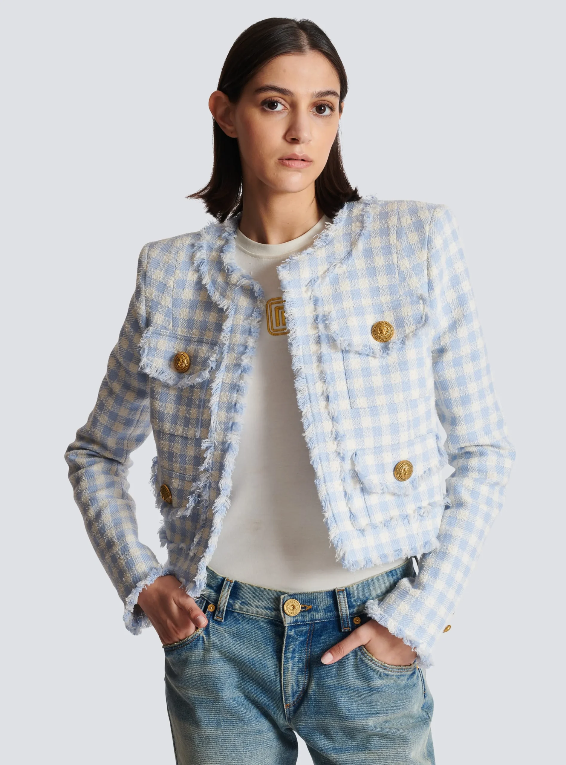 Flash Sale Gingham Tweed Jacket Women Jackets And Blazers