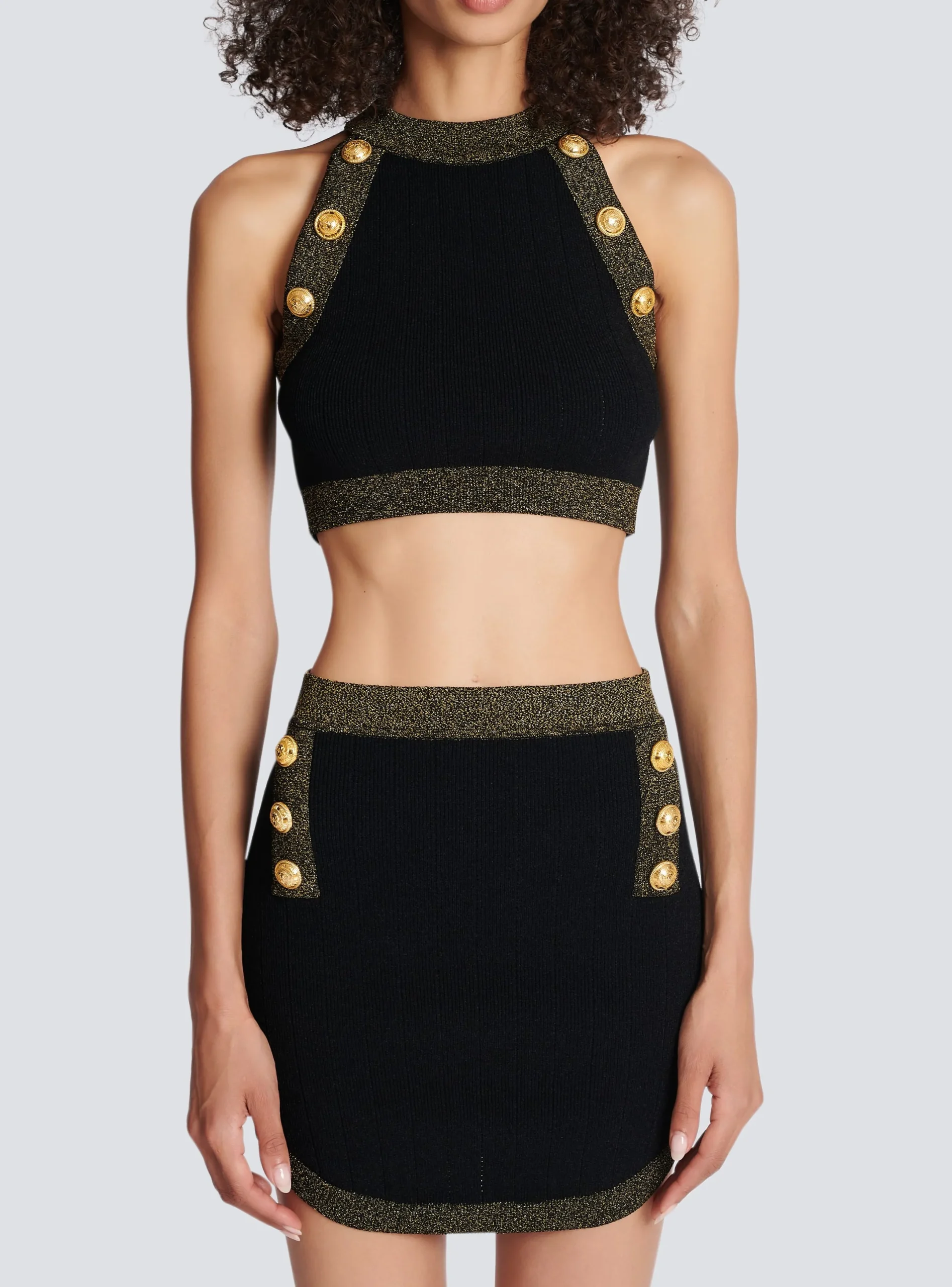 Hot Gold-trimmed Knit Crop Top Women Knitwear|Tops And Shirts