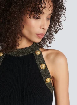 Hot Gold-trimmed Knit Crop Top Women Knitwear|Tops And Shirts
