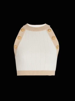 Cheap Gold-trimmed Knit Crop Top Women Knitwear|Tops And Shirts