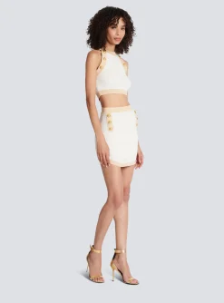 Cheap Gold-trimmed Knit Crop Top Women Knitwear|Tops And Shirts