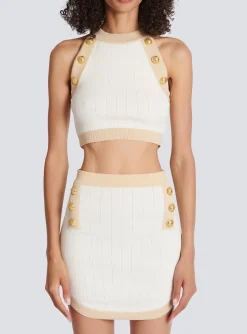 Cheap Gold-trimmed Knit Crop Top Women Knitwear|Tops And Shirts