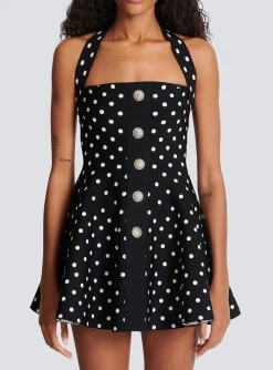 Outlet Halterneck Dress In A Polka-dot Jacquard Knit Women Knitwear|Dresses