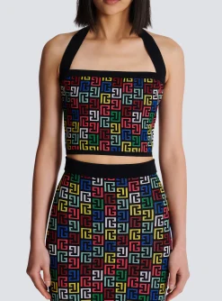 Sale Halterneck Top In Pop Monogram Knit Women Tops And Shirts