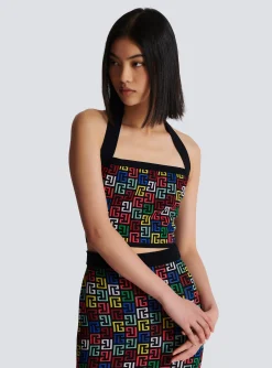 Sale Halterneck Top In Pop Monogram Knit Women Tops And Shirts