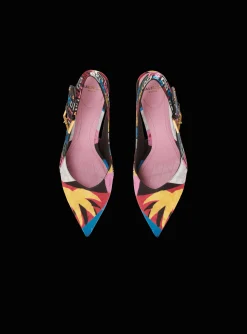 Sale Heeled Ruby Slingbacks In Printed Satin Women Boots|High Heels & Pumps