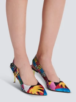 Sale Heeled Ruby Slingbacks In Printed Satin Women Boots|High Heels & Pumps