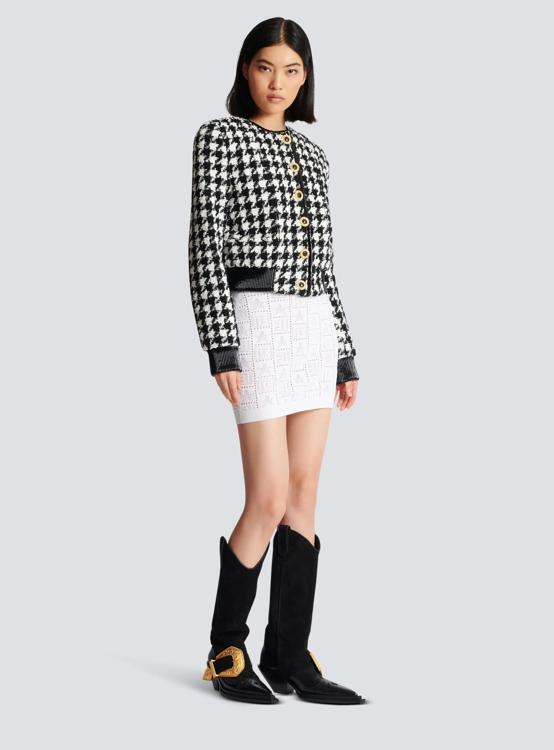 Outlet Houndstooth Tweed Jacket Women Outerwear