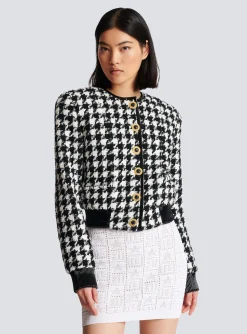 Outlet Houndstooth Tweed Jacket Women Outerwear