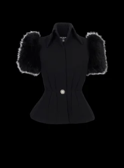 Outlet Jacket With Short Faux Fur Sleeves Women Jackets And Blazers