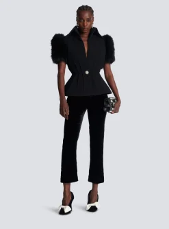 Outlet Jacket With Short Faux Fur Sleeves Women Jackets And Blazers