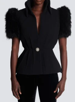 Outlet Jacket With Short Faux Fur Sleeves Women Jackets And Blazers