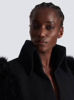 Outlet Jacket With Short Faux Fur Sleeves Women Jackets And Blazers