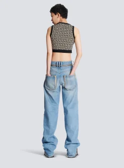 Online Knit Crop Top With Monogram Women Knitwear|Tops And Shirts