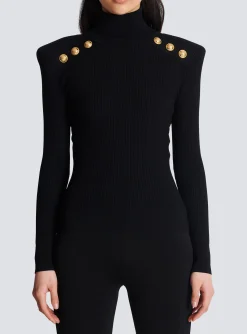 Clearance Knit Jumper With Gold Buttons Women Knitwear