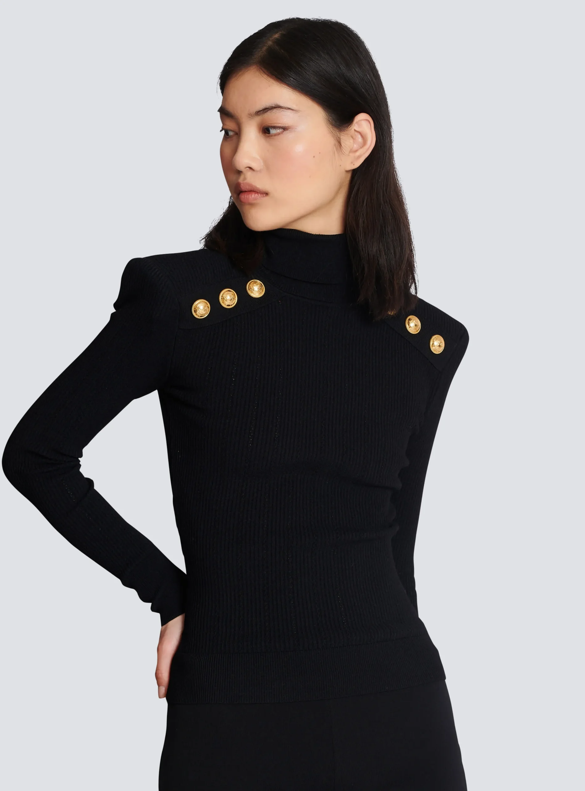 Clearance Knit Jumper With Gold Buttons Women Knitwear