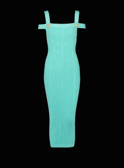 Store Knit Midi Dress With Double Straps Women Dresses