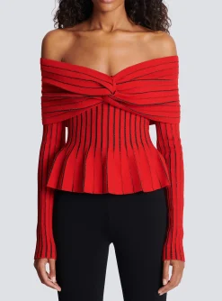 Cheap Knotted Off-the-shoulder Top Women Knitwear|Tops And Shirts