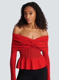 Cheap Knotted Off-the-shoulder Top Women Knitwear|Tops And Shirts