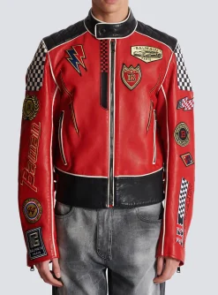 Shop Lambskin Jacket With Racing Patches Outerwear