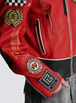 Shop Lambskin Jacket With Racing Patches Outerwear