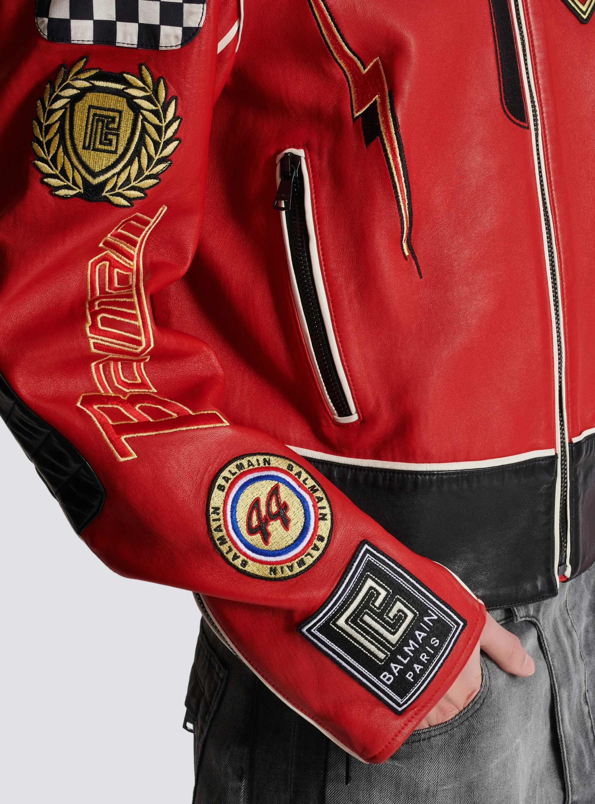 Shop Lambskin Jacket With Racing Patches Outerwear