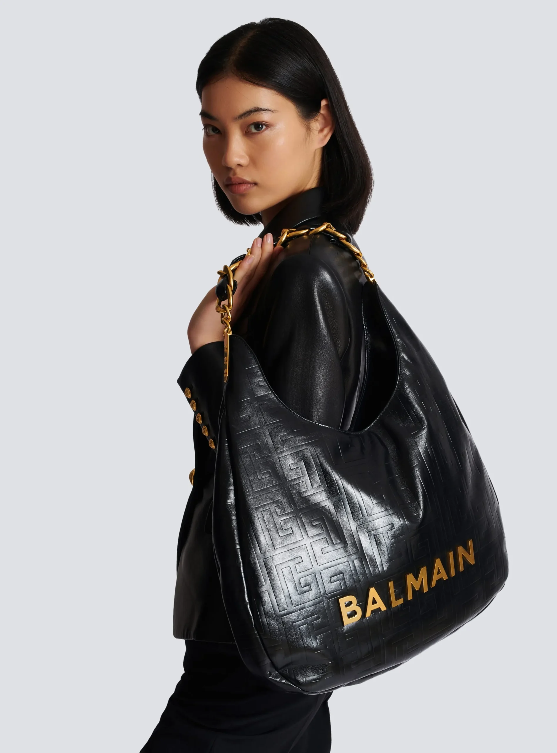 New Large 1945 Soft Hobo Bag In Embossed Crinkled Calfskin With A PB Labyrinth Monogram Women Shoulder Bags|1945 Bags