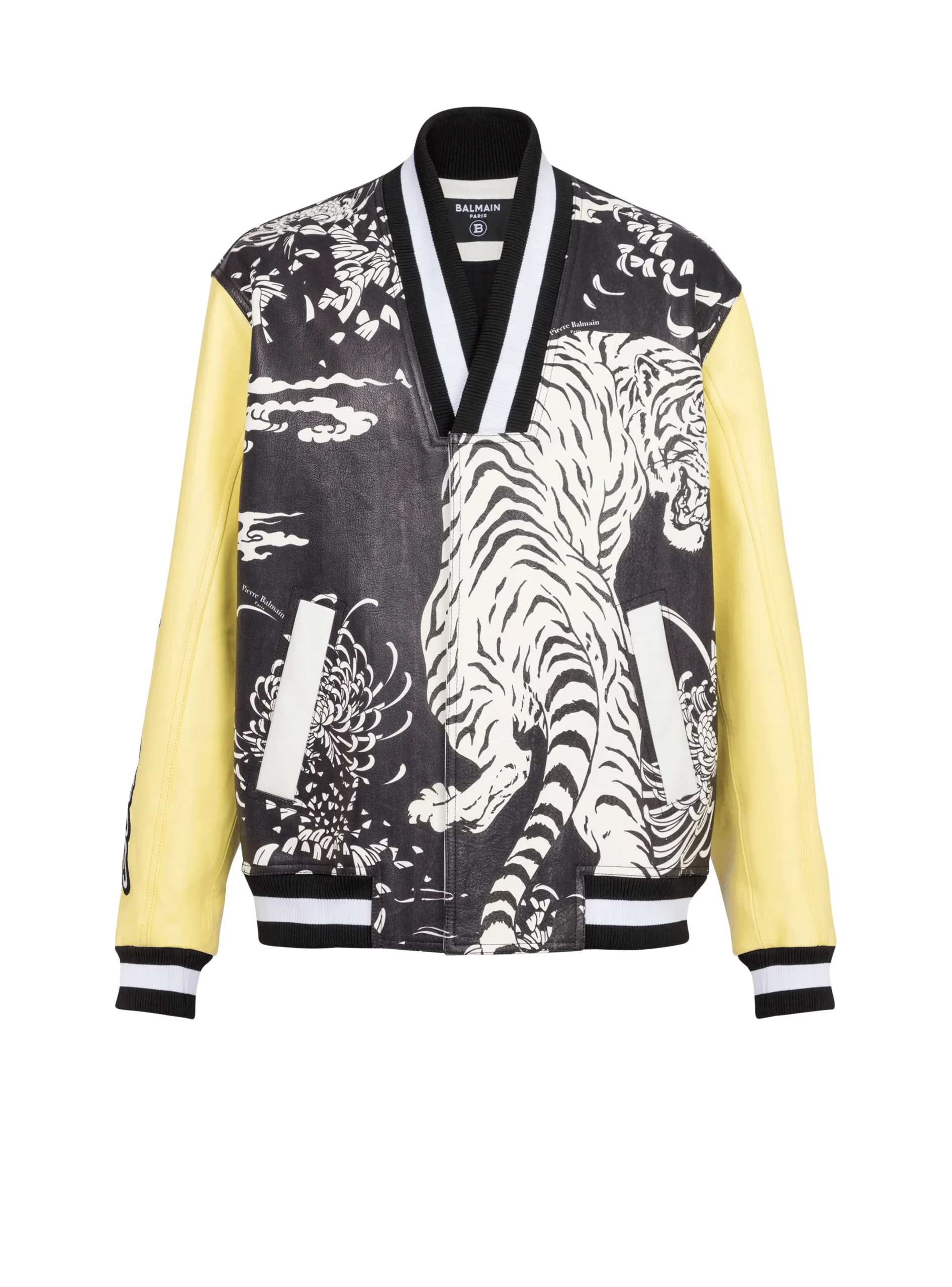 Cheap Leather Varsity Jacket With Tiger Print Outerwear