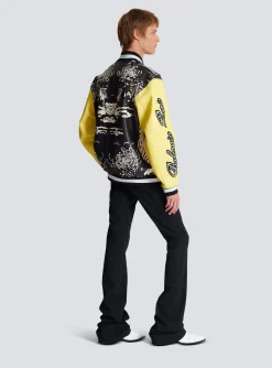 Cheap Leather Varsity Jacket With Tiger Print Outerwear