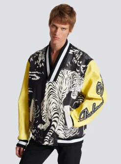 Cheap Leather Varsity Jacket With Tiger Print Outerwear