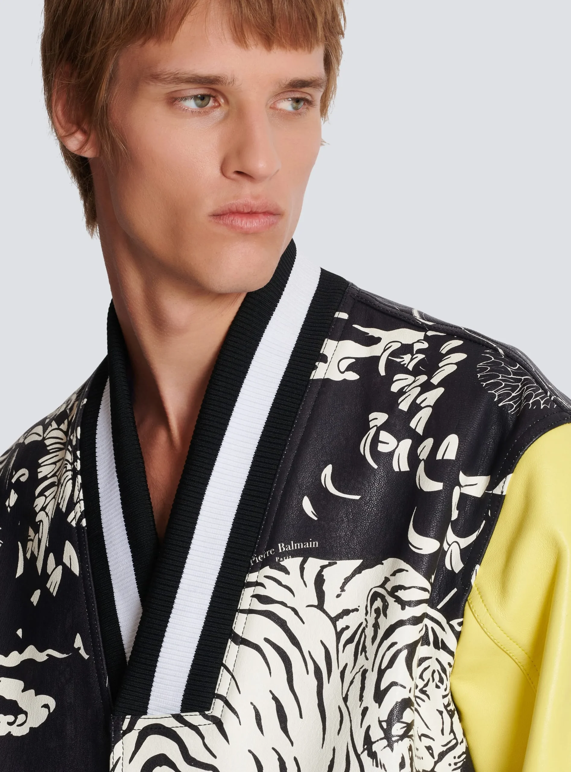 Cheap Leather Varsity Jacket With Tiger Print Outerwear