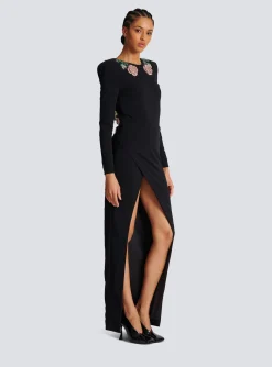 Fashion Long Backless Dress With Roses Embroidery Women Dresses