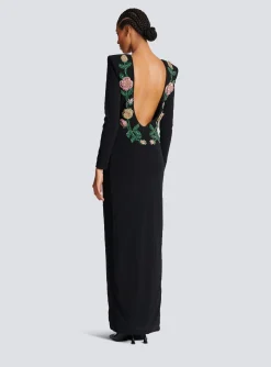 Fashion Long Backless Dress With Roses Embroidery Women Dresses