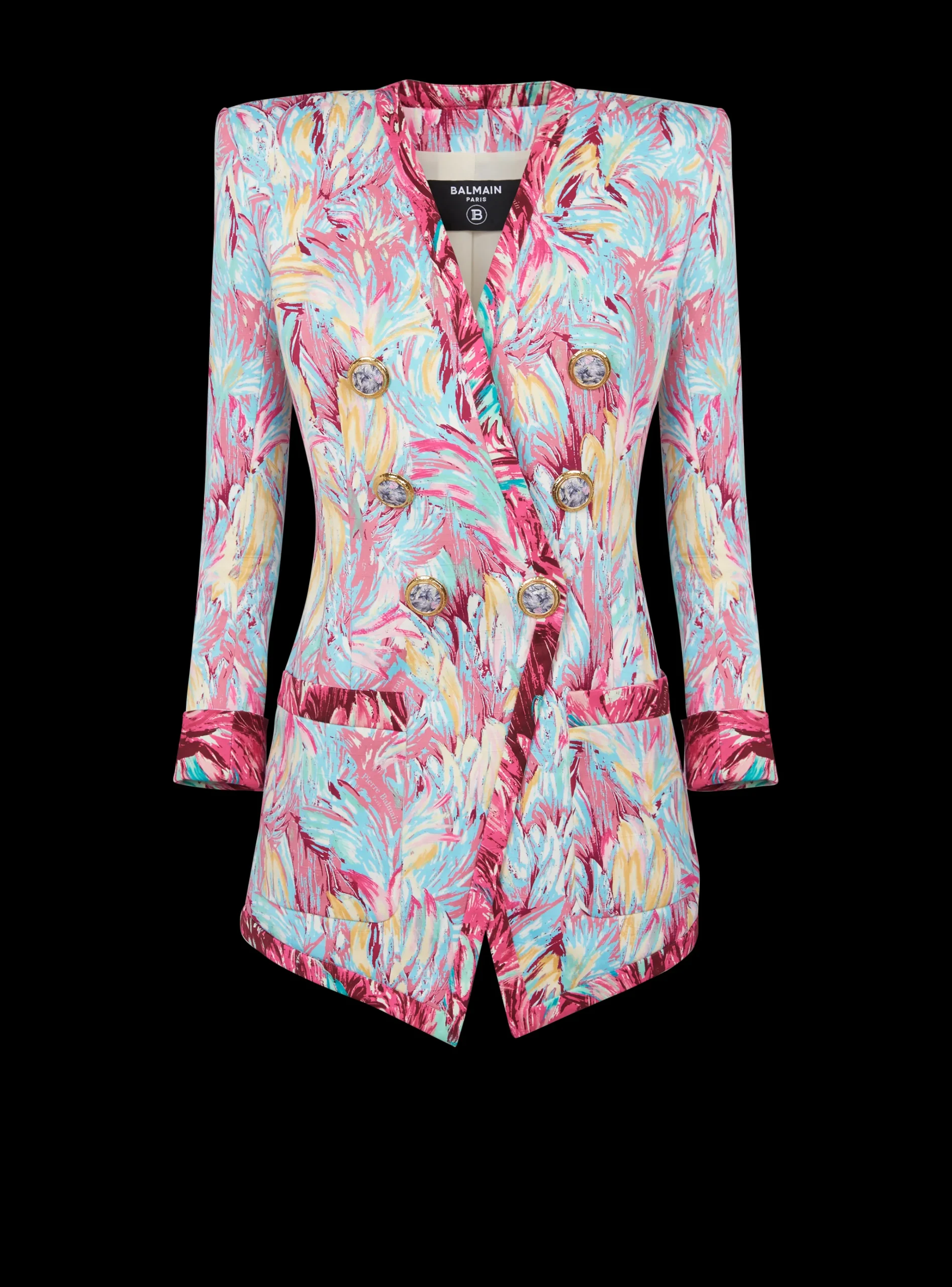 Cheap Long 6-button Jacket With Feather Print Women Jackets And Blazers