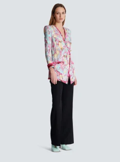 Cheap Long 6-button Jacket With Feather Print Women Jackets And Blazers