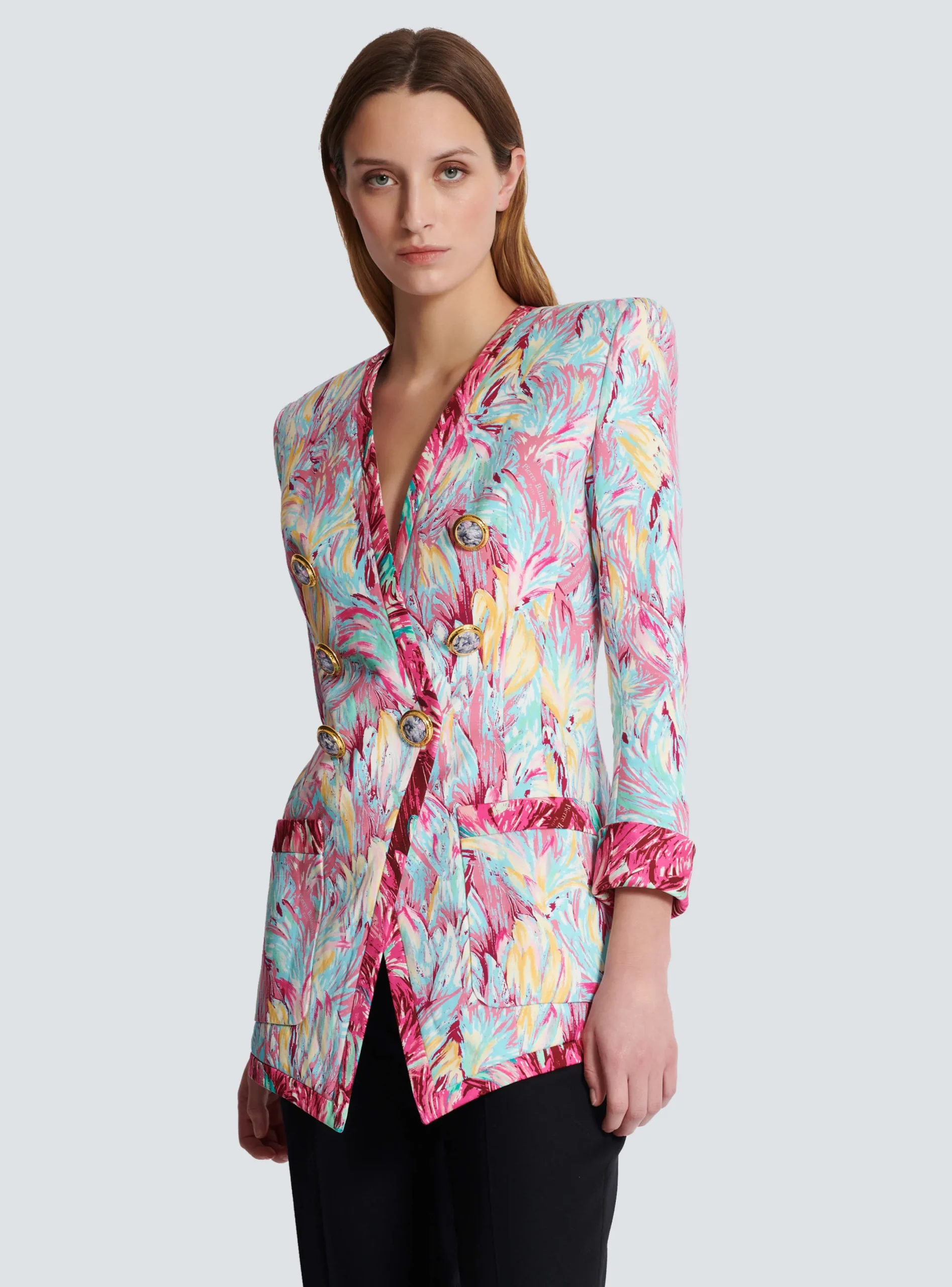 Cheap Long 6-button Jacket With Feather Print Women Jackets And Blazers
