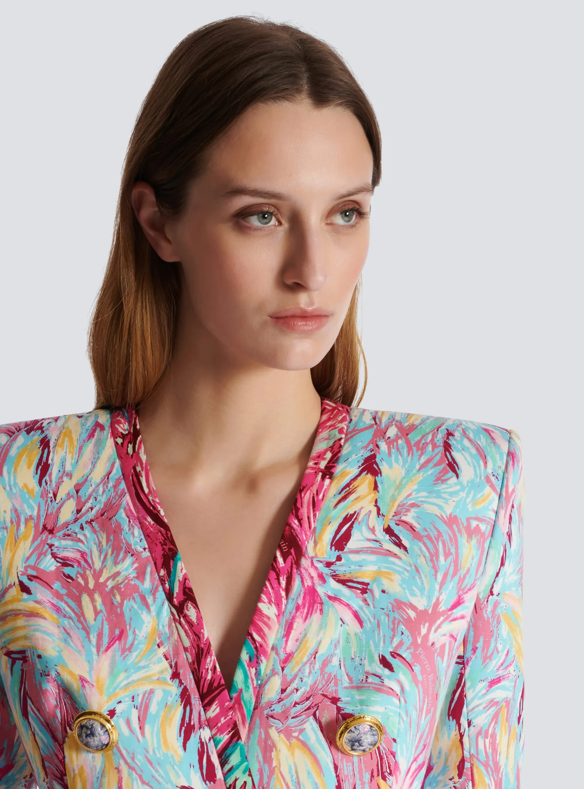 Cheap Long 6-button Jacket With Feather Print Women Jackets And Blazers